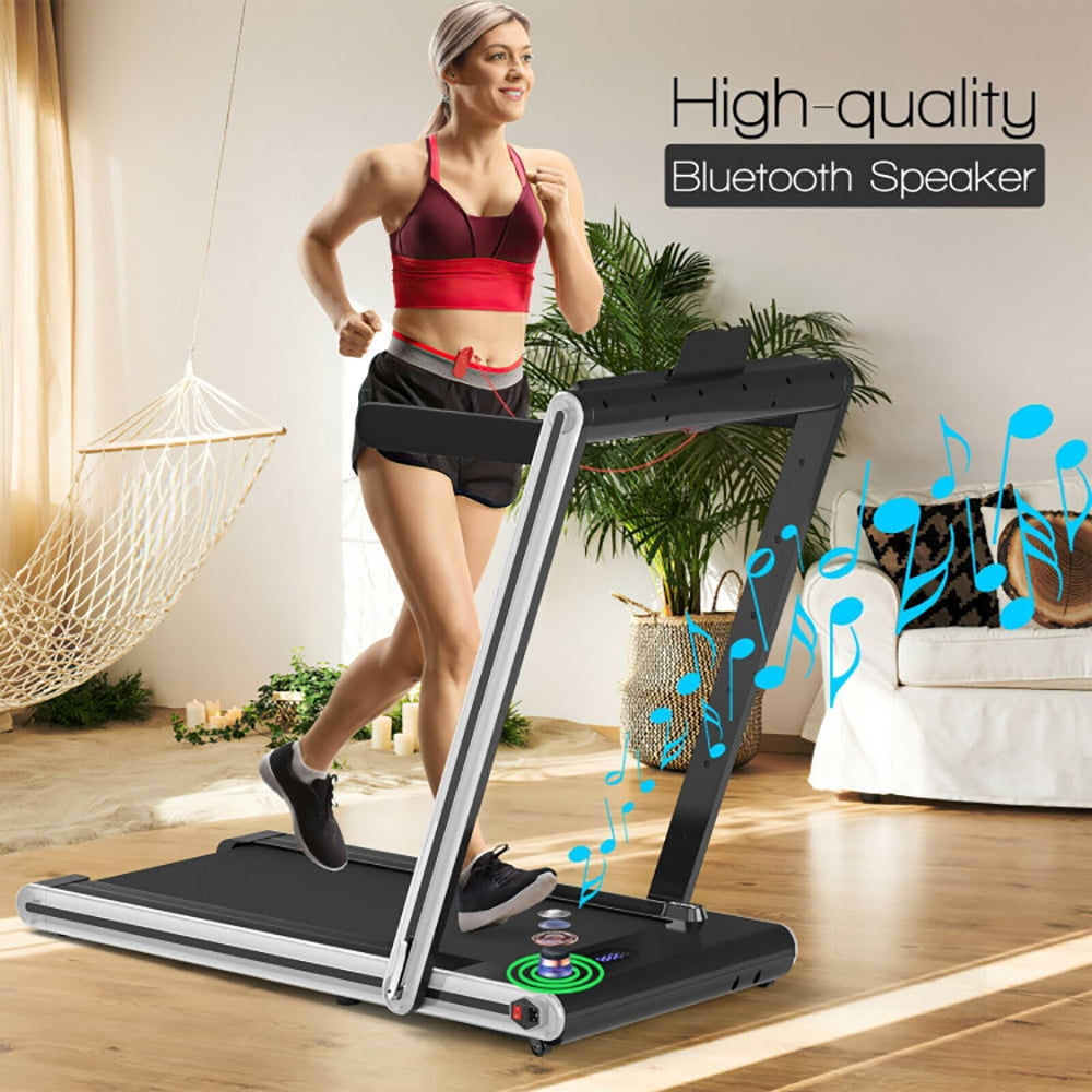 Topcobe 2-in-1 Folding Treadmill with Dual LED Display, Under Desk Walking Pad Treadmill, Walking Pad for Home, Silver