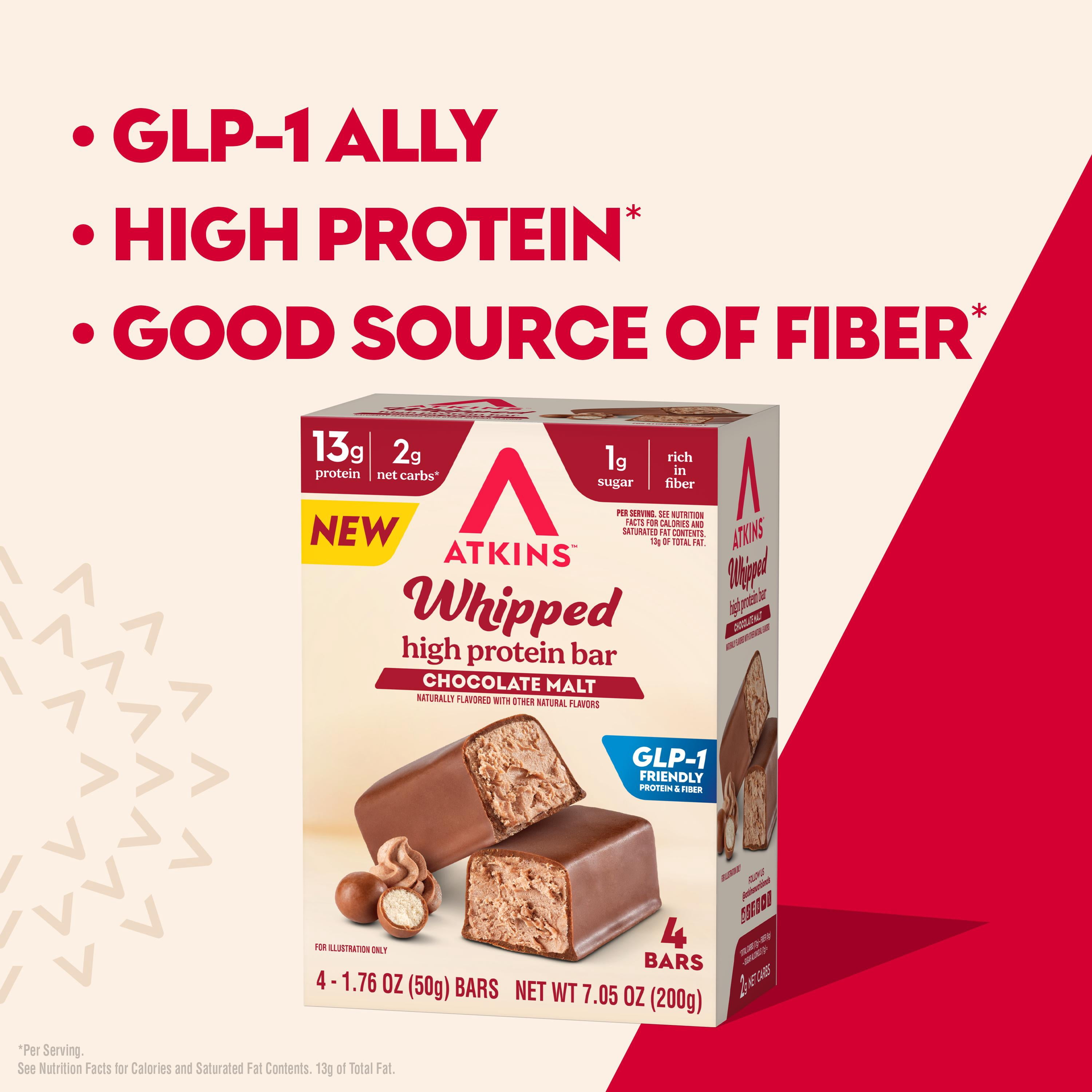 Atkins High Protein Bar, Whipped Bars, Chocolate Malt Flavor, 4 Count