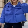 thumbnail image 2 of Manteau Matelassé Uni à Manches Longues avec Capuchon et 2 Poches pour Femmes, 2 of 4