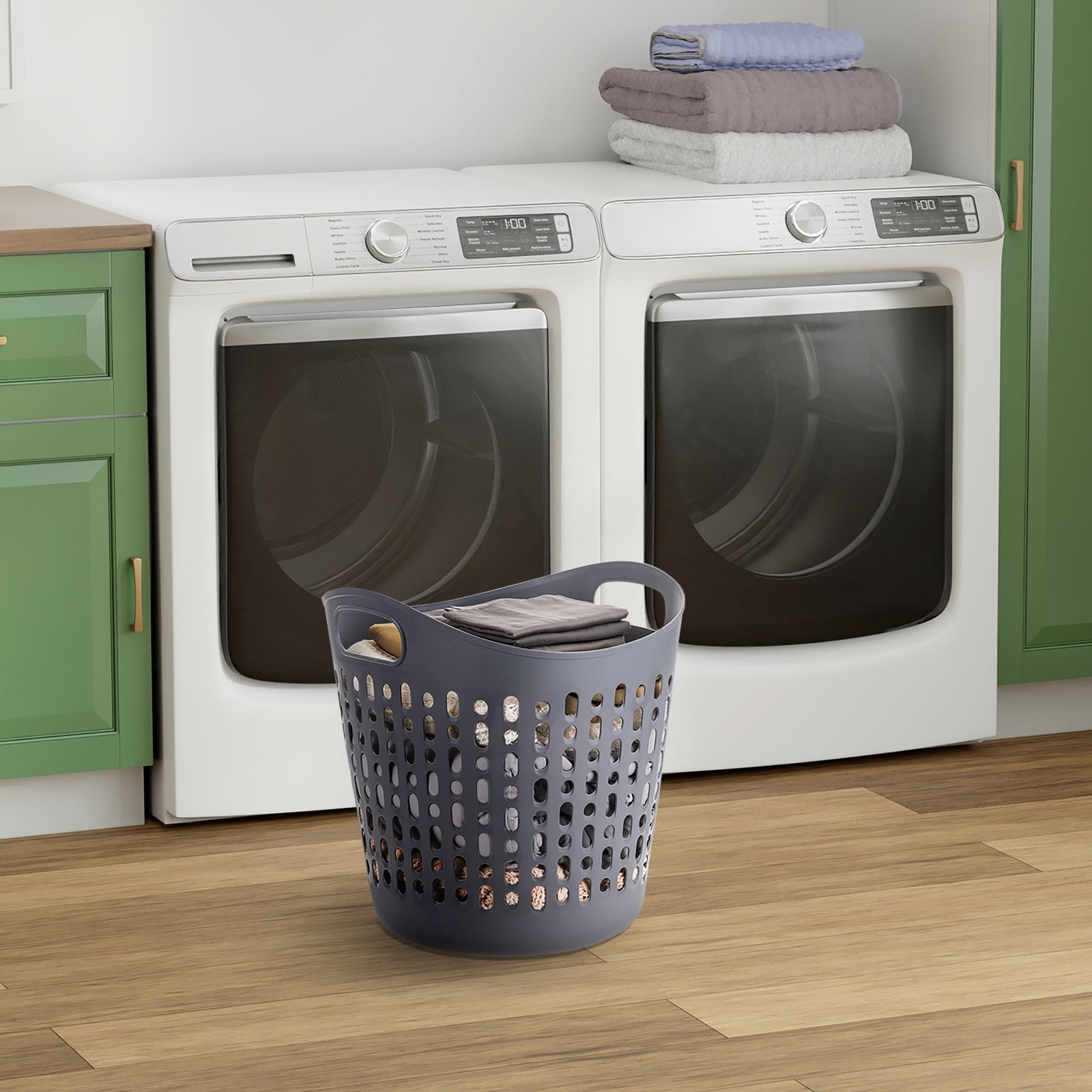 IRIS Laundry Basket 40L Durable and Flexible, Portable Round Bin, 3Pk