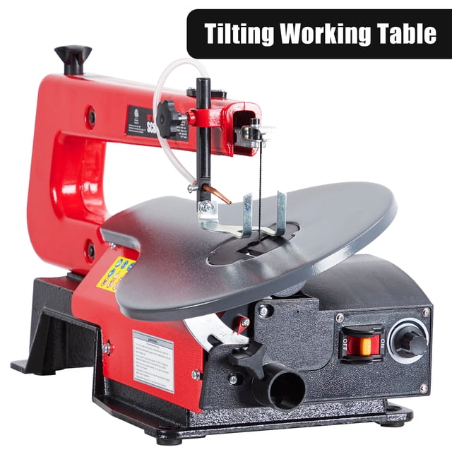 16 inch Scroll Saw Variable Speed 400-1600 SPM with Tilting Table, LED Work Light Dust Port for Precision Woodworking Crafts, Red+Black, With/Without Light