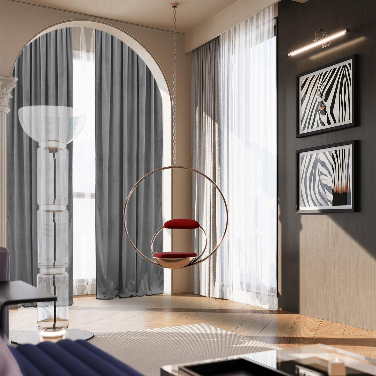 SMILETIME Grey 52 X 96in Velvet Curtains with Grommet, Thermal Insulated Soft Privacy Noise Reducing Light-filtering Velvet Drapes for Living Room, 2 Panels