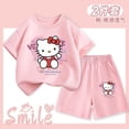 thumbnail image 2 of Traje de verano Hello Kitty para niñas, pantalones cortos de manga corta, de dos piezas, finos, transpirables, de talla mediana a grande, pantalones cortos de media manga para niños, 2 of 5