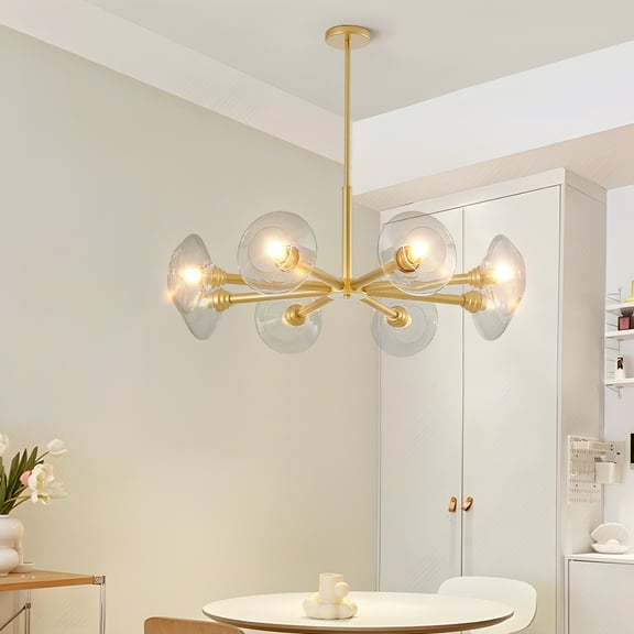 8-Light Globe Sputnik Chandelier Gold Dimmable 35.8 in Brushed Brass Finished with Clear Glass Lampshade Chandeliers