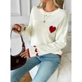 thumbnail image 6 of Female Heart Sweater Crew Neck Casual Long Sleeve Loose Fit Love Print Ribbed Knit Sweaters Pullover Top White S, 6 of 9