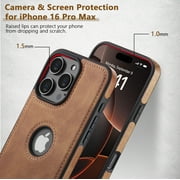 AIOVETEAB Compatible with iPhone 16 Pro Max Case Premium Leather TPU Hybrid Case Cover,Brown