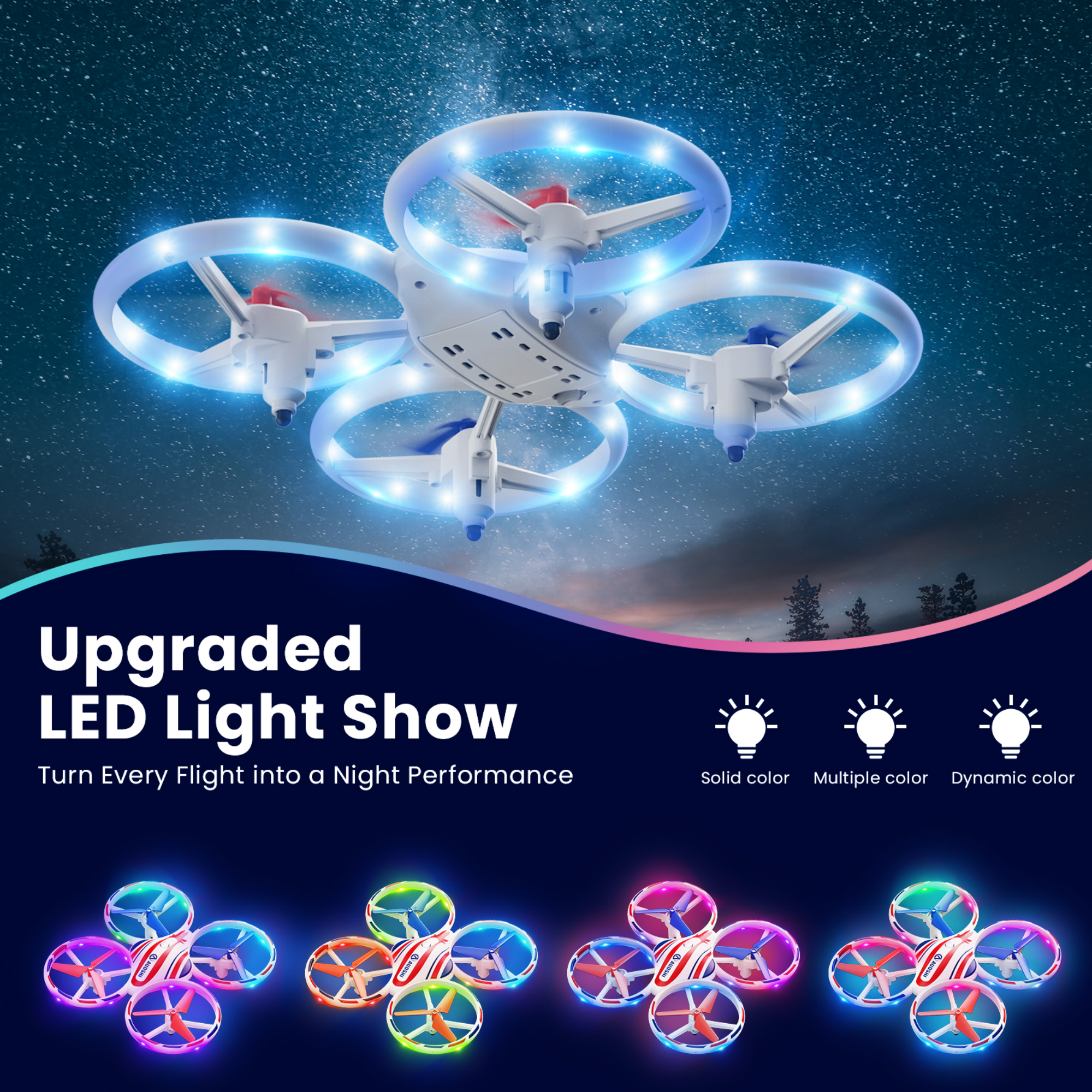 AUOSHI LED Stunt Drone with 360° Flips, Drift & 3 Speed Modes,Colorful Lights,Protective Guard,One-Key Takeoff/Landing/Return,Optical Flow Hover,2 Batteries,Fun Gift for Kids,Teens,Adults & Beginners