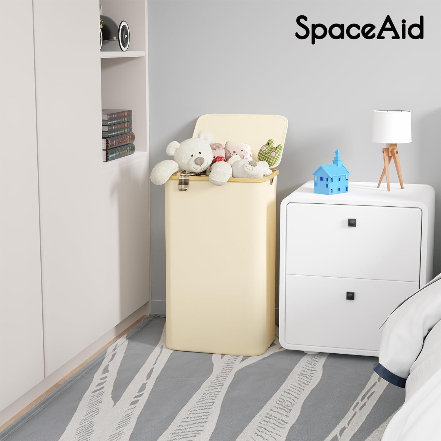SpaceAid 110L Laundry Hamper with Lid, Large Tall Clothes Basket Bin, Beige