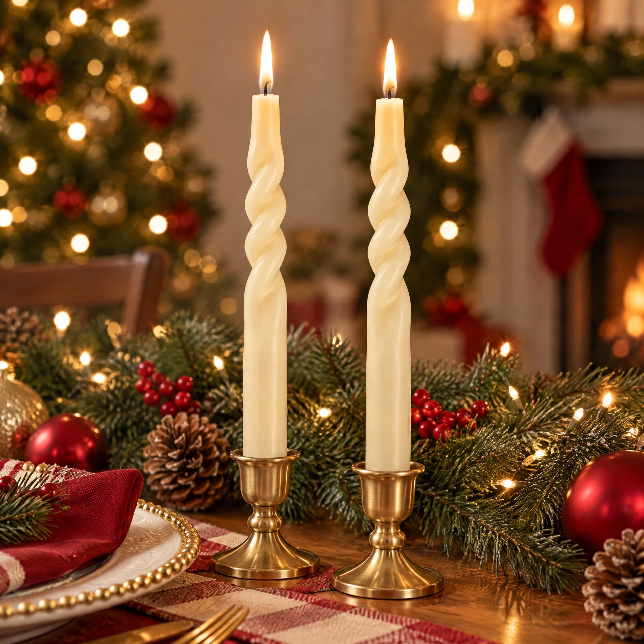 Indoor Battery-Operated LED Plastic Flameless Christmas Twisted Taper Candles, Cream, 11", 2 Count, by Holiday Time