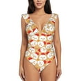 thumbnail image 2 of Goofa Cartoon Chicken Print Women's Ruffled One Piece Swimsuit V Neck, 2 of 7