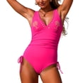 thumbnail image 5 of Leey-World Tummy Control Swimsuits One Piece V Neck Slimming Bathing Suit for Women Cutout Ruched Shapewear Swimwear Woman Swimsuit One Piece(Hot Pink,S), 5 of 6