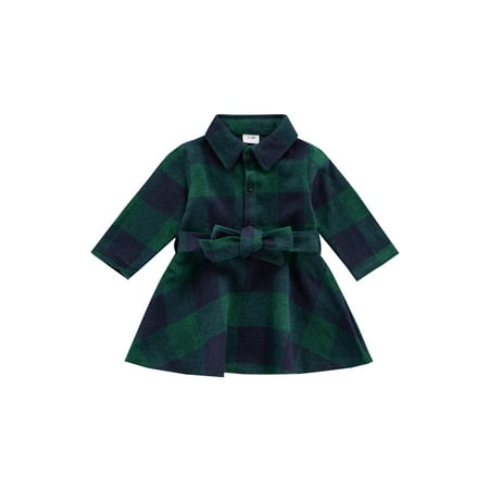 

XIAXAIXU Christmas Red Plaid Shirt Dress Long Sleeve Lapel Button Access Control Xmas Party Tutu Dress Green 18-24 Months