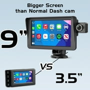 MRQ 9 Portable Wireless Apple Carplay & Android Auto,2.5K Dash Cam,1080p Backup Camera, Car Audio Receivers GPS Navigation Mirror Link, Bluetooth,FM, Siri