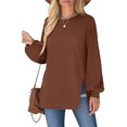 thumbnail image 2 of Fashnice Hauts pour Femmes Chandail en Molleton Col Rond Manches Longues Chandail Doux Automne Chandails en Molleton Marron Clair m, 2 of 6