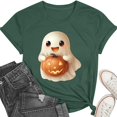 thumbnail image 6 of Htigea Womens Halloween T Shirts Cute Ghost Pumpkin Graphic T-Shirt | Crew Neck, Short Sleeve, Loose Fit, Soft Comfy, All Saints' Day, Holiday Party Tees 01#Green XXL, 6 of 9
