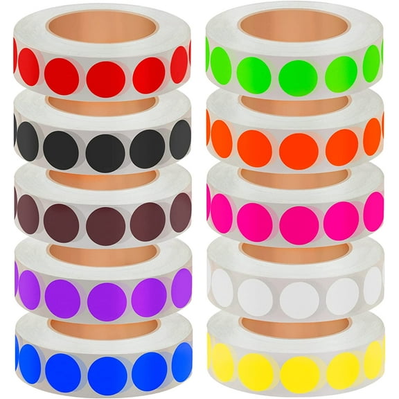 1000 PCS 1/2 Inch Solid Round Color Coding Labels Roll, Removable Self-Adhesive Circle Dot Sticker 10 Assorted Colors for Inventory and Home Organize, File Classification