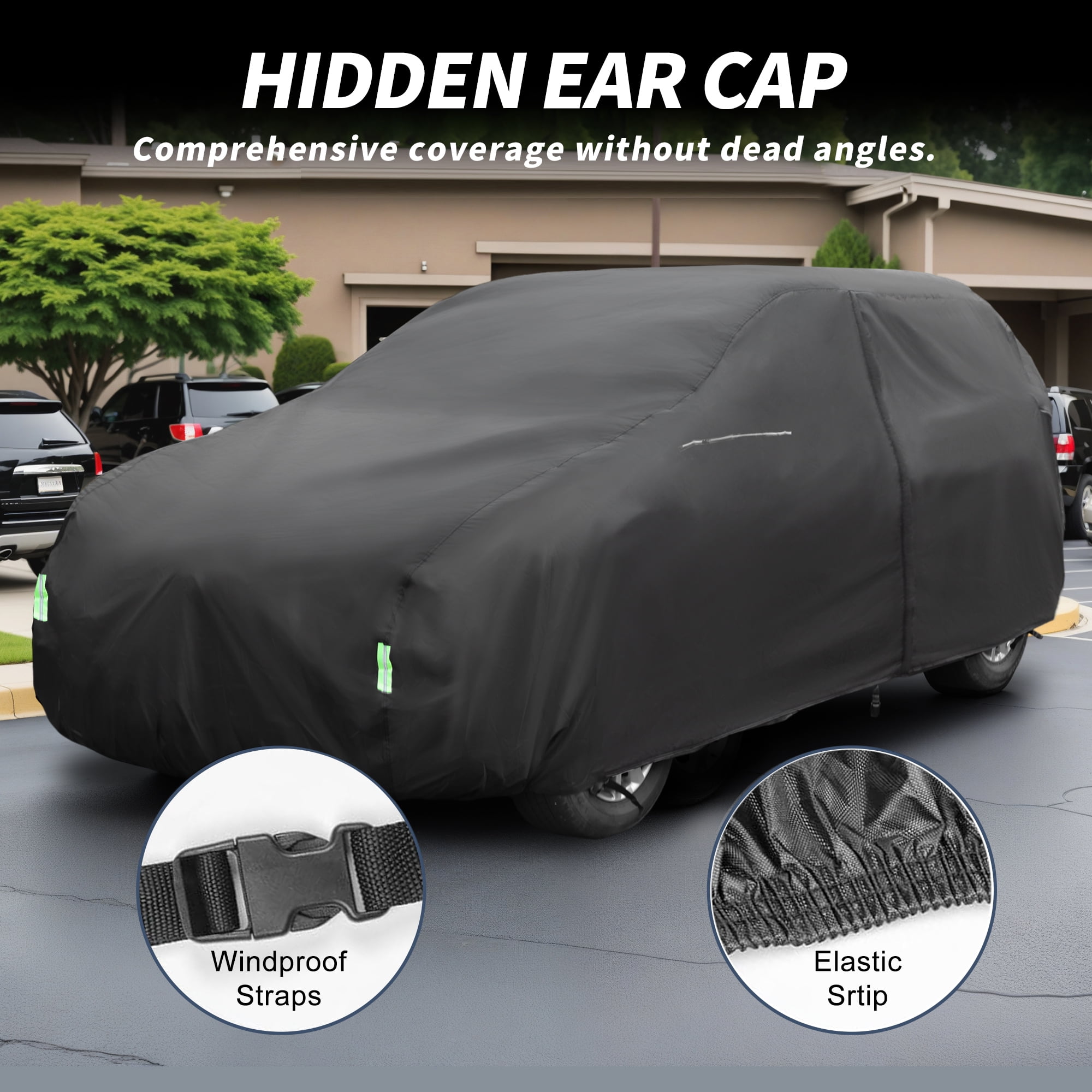 Unique Bargains 1Pc Car Cover 210D-PU Universal Black 192.91"×57.09"×57.09"