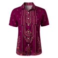 thumbnail image 6 of QASIEATN Women's Retro Shirt Women's Satin Printed Short Sleeved Shirt Vacation Style Shirt, 6 of 7