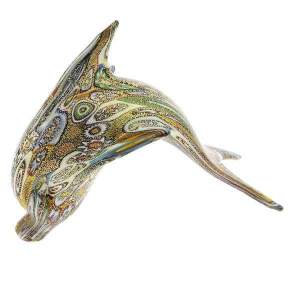 GlassOfVenice Murano Glass Golden Quilt Millefiori Dolphin