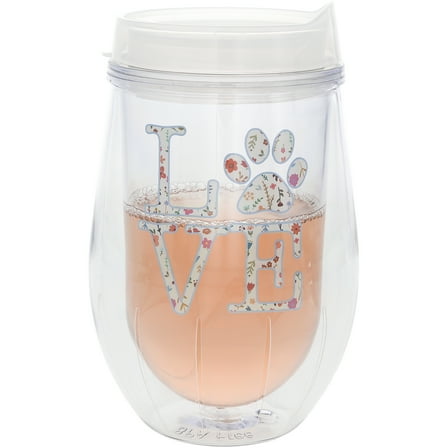 Pavilion Gift Company - Love - 12 oz Acrylic Stemless Wine Glass with Lid