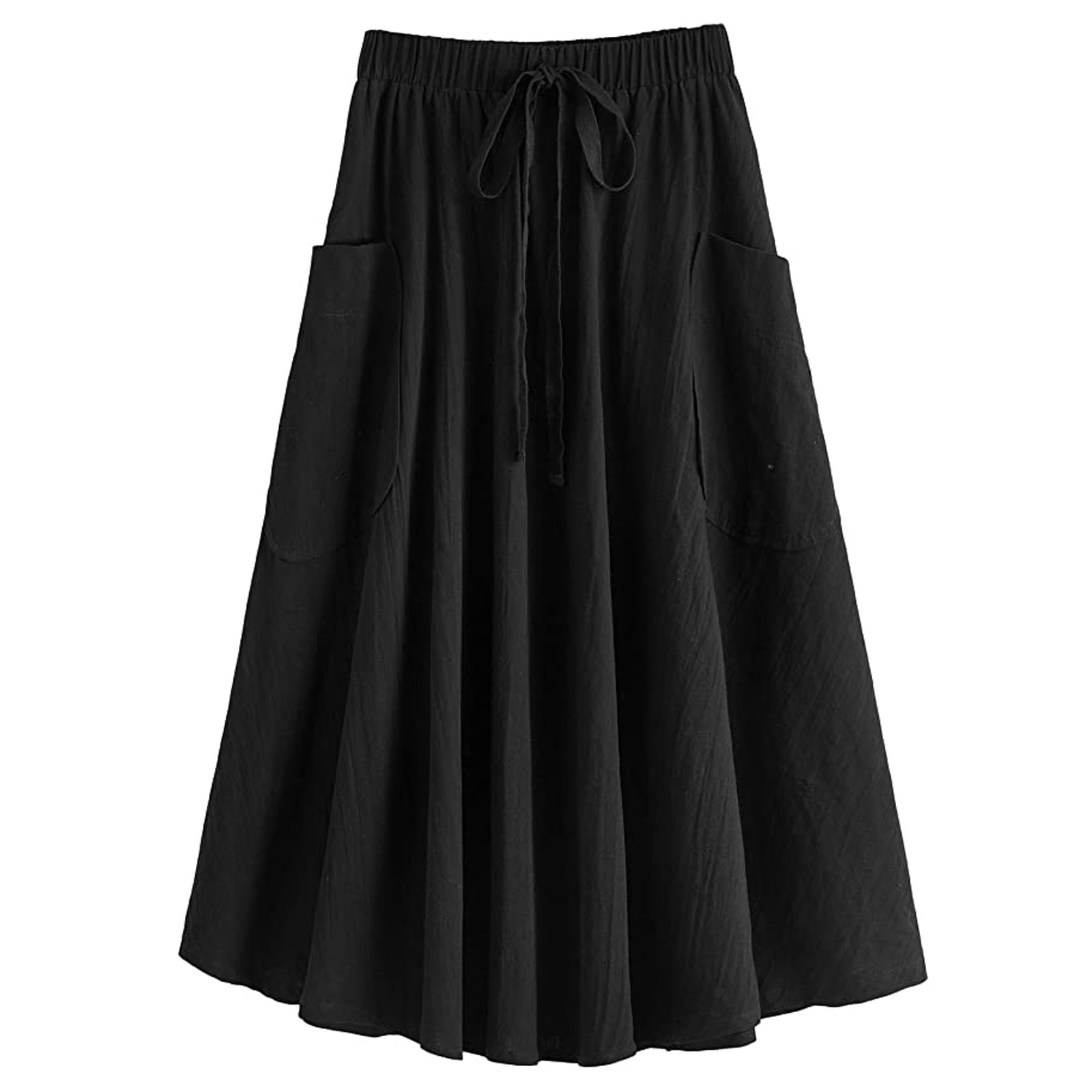 HHei_K Women's Casual High Waist Pleated ALine Midi Skirt With Pocket Weekend Skirts