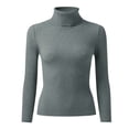 thumbnail image 3 of OSOLU Women Casual Solid Color Bottoming Shirt Slim High Collar Knitted Long Sleeve Tops Trendy Dailywear, 3 of 4