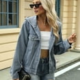 thumbnail image 3 of Women'S Boyfriend Style Denim Jacket Fashion Loose Denim Coat Autumn Washed Hooded Denim Jacket Outerwear Tops Blue M, 3 of 8
