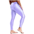 thumbnail image 6 of YiZYiF Men's Shiny Oil Leggings High Waist Stretchy Compression Pants Glossy Gym Fitness Underpants Light Purple M, 6 of 7