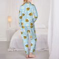 thumbnail image 3 of Pajama Sets for Women 2 Pcs, Cute bee daisy blue Button Down Long Sleeve Sleepwear Lounge PJ Sets, 3 of 6
