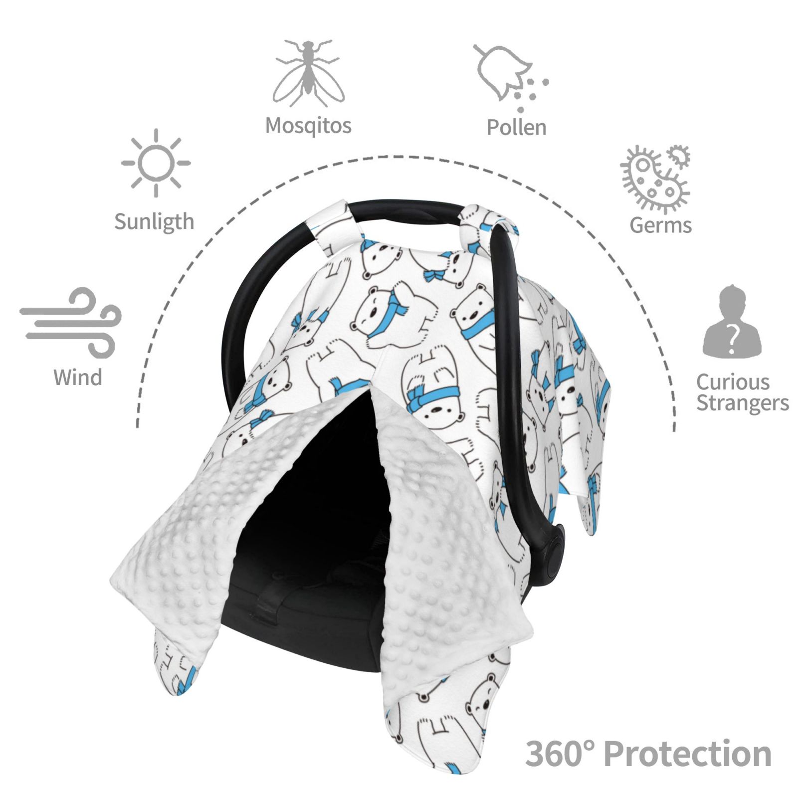 Car Seat Cover Baby - scarf bear Breathable Infant Car Seat Cover for Baby Carseat, Lightweight Comfort Baby Essentials Must Haves Newborn Stuff for Girl Boy