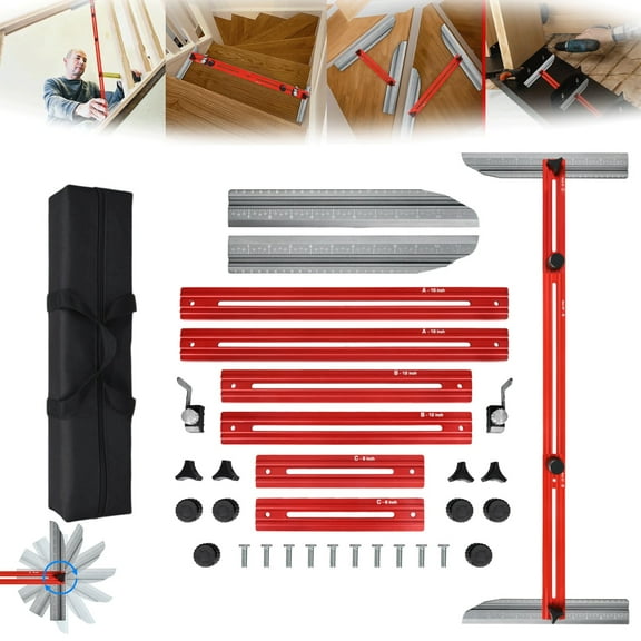 Klyzor New Stair Measuring Tool, 2025 Upgrade Stair Tread Template Tool for Accurately Measuring Angle,Length, Depth,Framing Square Stair Tread Gauge