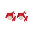 thumbnail image 2 of Miaouyo Infant Baby Girl Christmas Fall Outfit 0 3 6 9 12 18 Months Gingerbread/Candy Cane Print Ruffle Trim Romper Bow Headband Stockings, 2 of 9