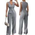 thumbnail image 3 of Women'S 2 Piece Outfits Elegant Blazer Vest Pockets Wide Leg Pant Suit Casual Matching Set Gray L, 3 of 6
