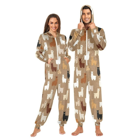 Adult Christmas Onesie Cute Alpaca Adult Zipper One-Piece Pajamas Unisex Pajamas with Pockets