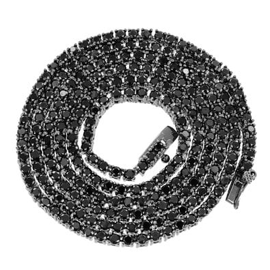 - Onyx Black Lab Created Cubic Zirconia Mens Rapper Style Tennis Link Solitaire Chain Necklace -603
