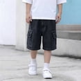 thumbnail image 7 of LJEFF Boys Paperbag Waist Denim Shorts, High Waist Cuffed Hem Pocketed Buttons Shorts for Kids Black Size 10 T, 7 of 7