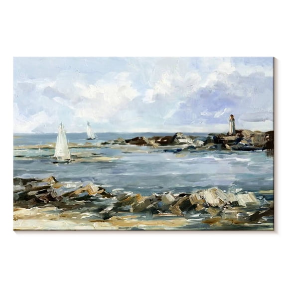 Elephant Stock Rocky Shore Coastline I Wall Art - Horizontal Canvas Wall Art - Living Room Wall Decor - Beach Canvas - Blue And Brown Decor By Ethan Harper - 51" x 34"
