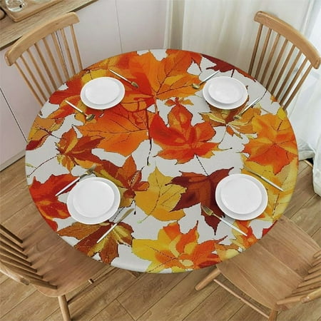 

Ollo0ord Autumn Maple Leaves Tablecloth with Elastic Edge Round Table Cloth Thanksgiving Fall Leaf Washable Reusable Table Cover for Kitchen Dining Party Picnic Small 46-50