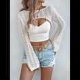 thumbnail image 4 of Tops Cortos de Crochet para Mujer, Estilo Y2K, de Larga, Cuello Redondo, Encogimiento de Hombros, con Aberturas, para Playa de Verano. Albaricoque S, 4 of 10