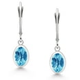 thumbnail image 2 of Gem Stone King 925 Sterling Silver Swiss Blue Topaz Drop Dangle Leverback Earrings for Women (2.60 Cttw, Gemstone November Birthstone, Oval Checkerboard 8X6MM), 2 of 4
