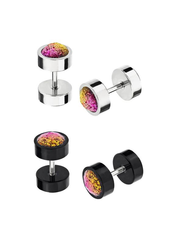 Women's Body Jewelry 2 pair Glitter Faux Plugs, black & white