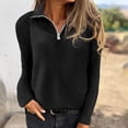 thumbnail image 2 of Craaazy Zip Collar Sweaters for Women Oversized Solid Color Daily Knit Pullover Tops Long Sleeve Vertical Rib Half Zip Neck Ribbed Cuff Hem Soft Outer Layer for Fall Winter Shopping Travel, 2 of 10