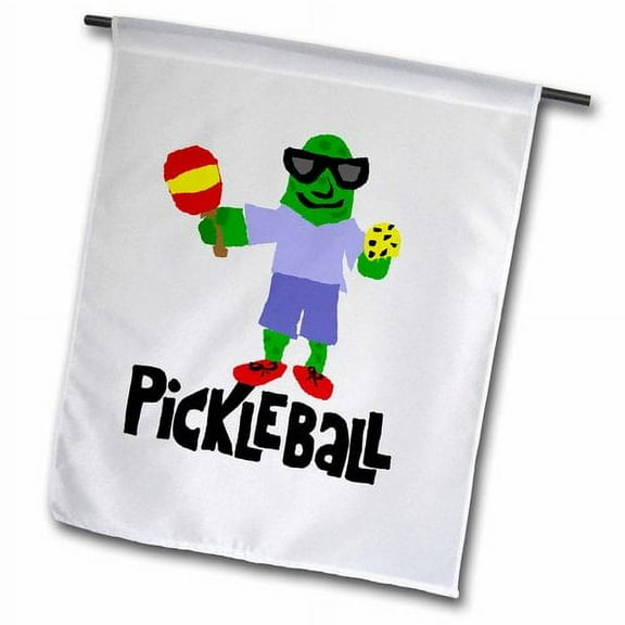 3dRose, Funny Green Pickle Holding Pickleball Paddle and Ball, 18 x 27 inch Garden Flag