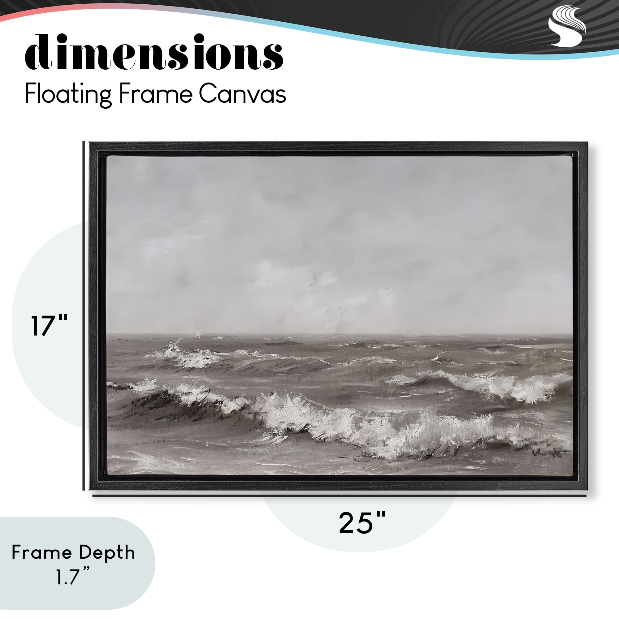 Stupell Industries Monochrome Sea Ripples Black Framed Floater Canvas Wall Art, design by Jacky Ngan