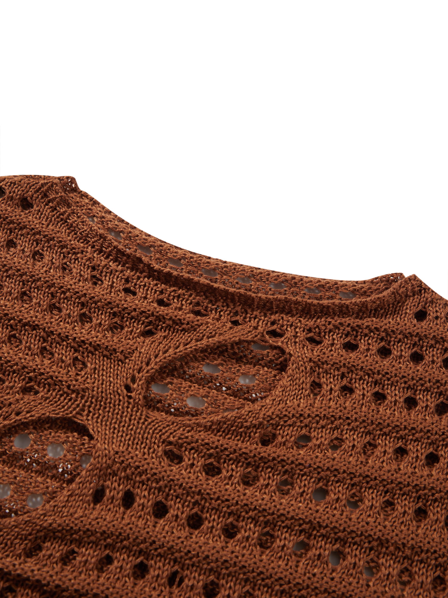 Women Fall Winter Crochet Knit Mesh Sweater Off Shoulder Long