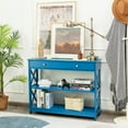 thumbnail image 3 of Costway 3-Tier Console Table X-Design Sofa Entryway Table with Drawer & Shelves Blue, 3 of 9