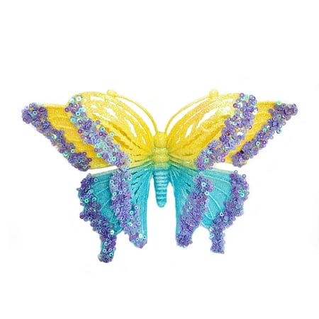 Way to Celebrate Yellow Blue Ombre Glitter & Sequin Butterfly Clip 6in. Ornament