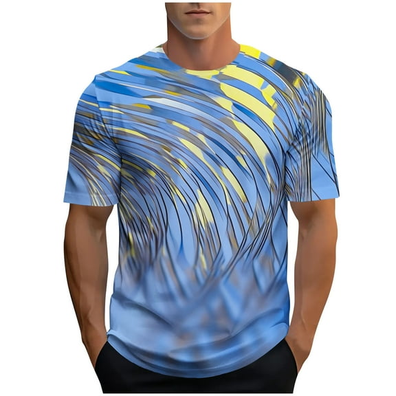 ZQUUVOU Men's T-Shirt Casual Print Sportst Short Sleeve Crew Neck Blouses (Blue,XL)