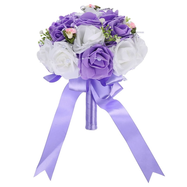 FELTECHELECTR 1 ramo de novia exquisito, ramo de mano de PE, ramo de flores artificiales para boda, ramo decorativo vívido, suministros creativos para boda para mujeres, morado