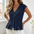 thumbnail image 4 of GERsome Women's Tank Tops V-Neck Pleated Button Down Sleeveless Loose Fit T-Shirts for Summer Casual Navy Size S, 4 of 8